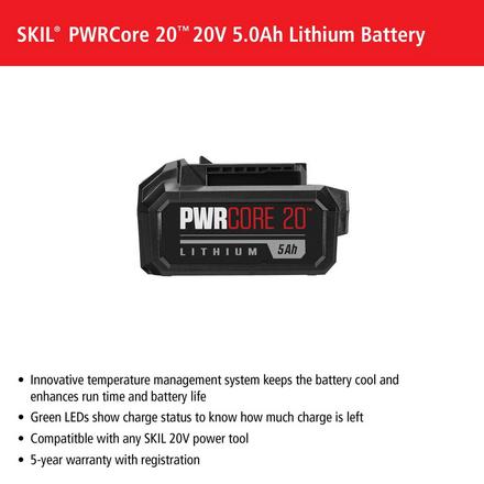 Skil PWR CORE 20 20V 5.0Ah Lithium Battery Skil PWR CORE 20 20V 5.0Ah Lithium Battery
