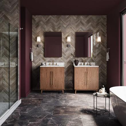 Mina 31 in. Walnut Vanity with Carrara Marble Top Mina 31 in. Walnut Vanity with Carrara Marble Top