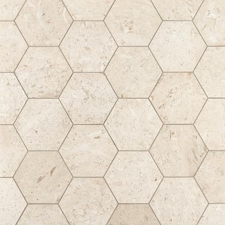 Fossil Hexagon Brushed Limestone Tile Fossil Hexagon Brushed Limestone Tile