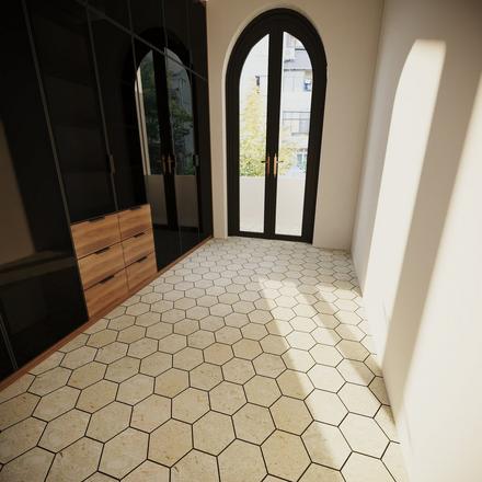 Fossil Hexagon Brushed Limestone Tile Fossil Hexagon Brushed Limestone Tile