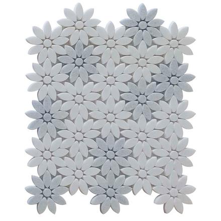 Daisy Thassos Blue Celeste Polished Marble Mosaic Daisy Thassos Blue Celeste Polished Marble Mosaic