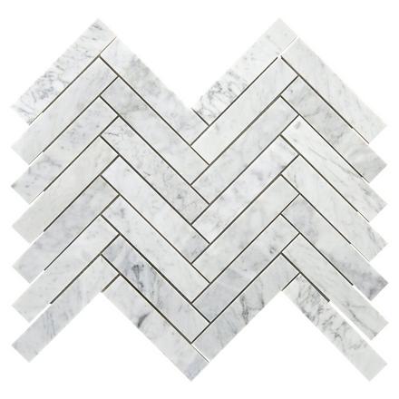 Bianco Carrara Herringbone Polished Marble Mosaic Bianco Carrara Herringbone Polished Marble Mosaic