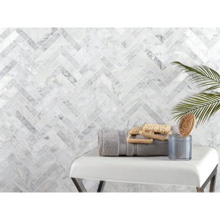 Bianco Carrara Herringbone Polished Marble Mosaic Bianco Carrara Herringbone Polished Marble Mosaic