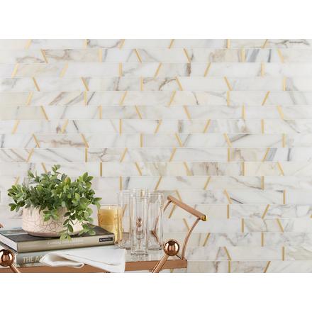 Calacatta Brass Linear Polished Marble Mosaic Calacatta Brass Linear Polished Marble Mosaic