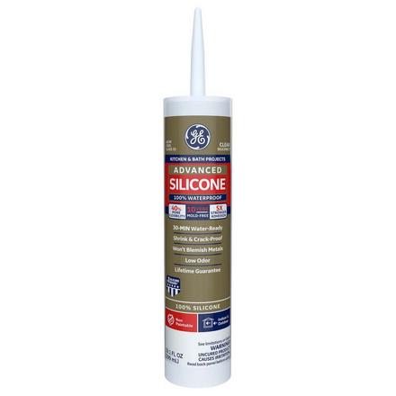 GE Advanced Silicone Clear 10.1oz. Kitchen and Bath Caulk GE Advanced Silicone Clear 10.1oz. Kitchen and Bath Caulk