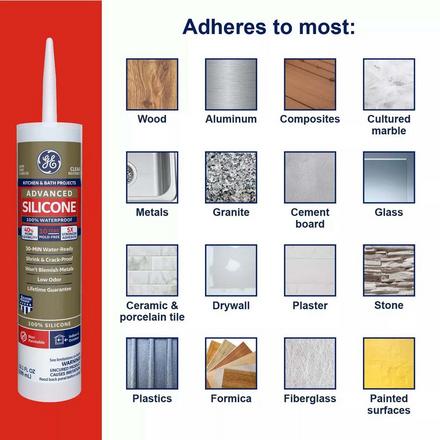 GE Advanced Silicone White 10.1oz. Kitchen and Bath Caulk GE Advanced Silicone White 10.1oz. Kitchen and Bath Caulk