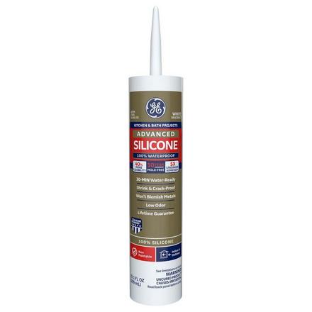 GE Advanced Silicone White 10.1oz. Kitchen and Bath Caulk GE Advanced Silicone White 10.1oz. Kitchen and Bath Caulk
