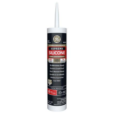 GE Supreme Silicone White 10.1oz. Kitchen and Bath Caulk GE Supreme Silicone White 10.1oz. Kitchen and Bath Caulk