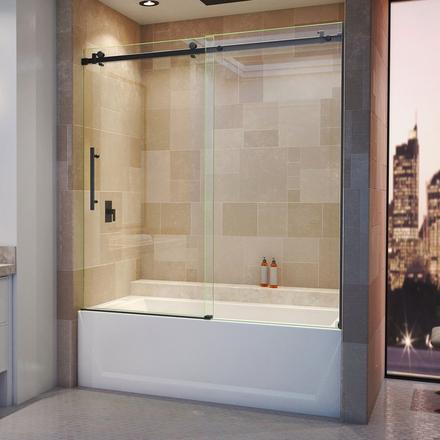 Enigma Air Satin Black Frameless Sliding Tub Door Enigma Air Frameless Sliding Tub Door
