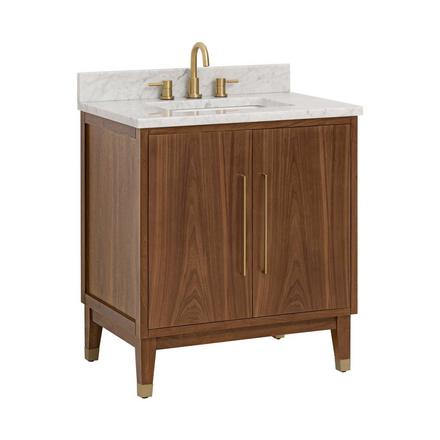 Mina 31 in. Walnut Vanity with Carrara Marble Top Mina 31 in. Walnut Vanity with Carrara Marble Top