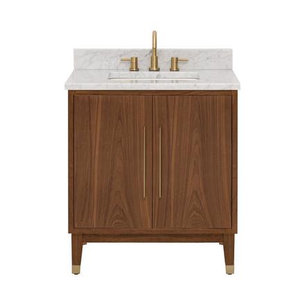 Mina 31 in. Walnut Vanity with Carrara Marble Top Mina 31 in. Walnut Vanity with Carrara Marble Top