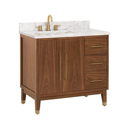 Mina 37 in. Walnut Vanity with Carrara Marble Top Mina 37 in. Walnut Vanity with Carrara Marble Top
