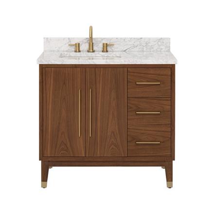 Mina 37 in. Walnut Vanity with Carrara Marble Top Mina 37 in. Walnut Vanity with Carrara Marble Top