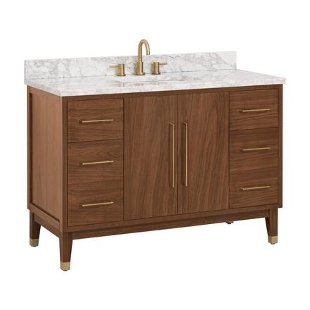 Mina 49 in. Walnut Vanity with Carrara Marble Top Mina 49 in. Walnut Vanity with Carrara Marble Top