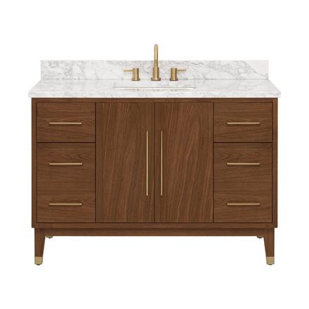Mina 49 in. Walnut Vanity with Carrara Marble Top Mina 49 in. Walnut Vanity with Carrara Marble Top
