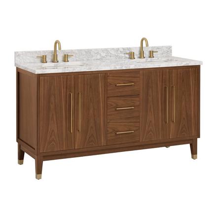 Mina 61 in. Walnut Vanity with Carrara Marble Top Mina 61 in. Walnut Vanity with Carrara Marble Top