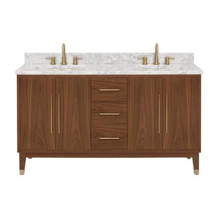 Mina 61 in. Walnut Vanity with Carrara Marble Top Mina 61 in. Walnut Vanity with Carrara Marble Top