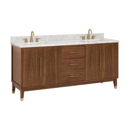 Mina 73 in. Walnut Vanity with Carrara Marble Top Mina 73 in. Walnut Vanity with Carrara Marble Top