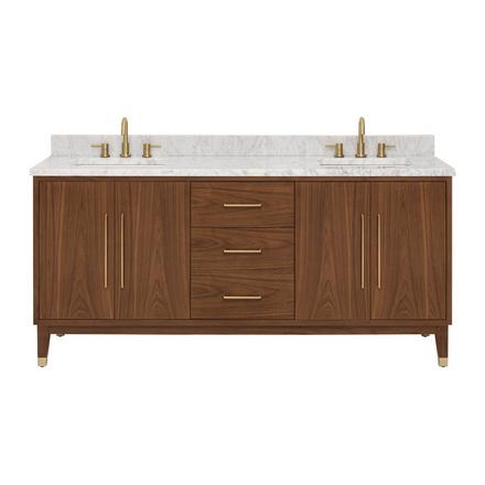 Mina 73 in. Walnut Vanity with Carrara Marble Top Mina 73 in. Walnut Vanity with Carrara Marble Top