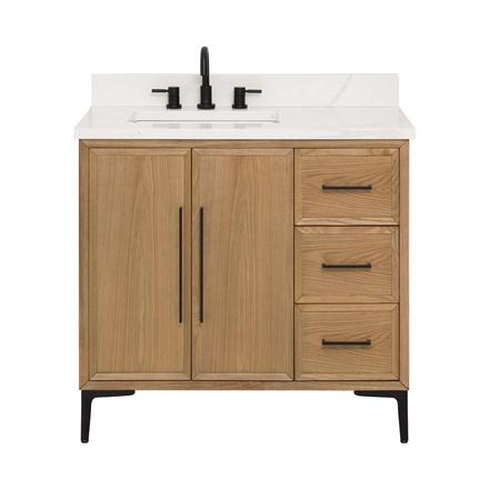 Hudson 37 in. Natural Oak Vanity with Quartz Top Hudson 37 in. Natural Oak Vanity with Quartz Top