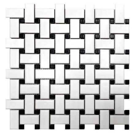 Black and White Basketweave II Porcelain Mosaic Black and White Basketweave II Porcelain Mosaic