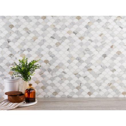 Thassos Calacatta Bianco Carrara Fan Honed Marble Mosaic Thassos Calacatta Bianco Carrara Fan Honed Marble Mosaic