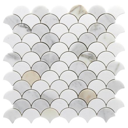 Thassos Calacatta Bianco Carrara Fan Honed Marble Mosaic Thassos Calacatta Bianco Carrara Fan Honed Marble Mosaic