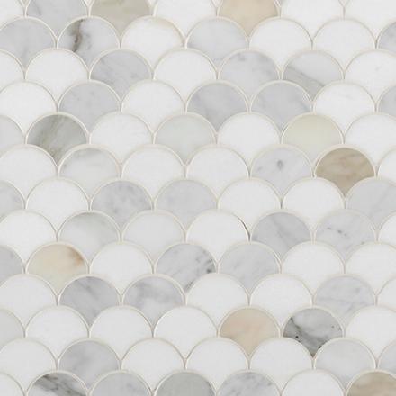 Thassos Calacatta Bianco Carrara Fan Honed Marble Mosaic Thassos Calacatta Bianco Carrara Fan Honed Marble Mosaic