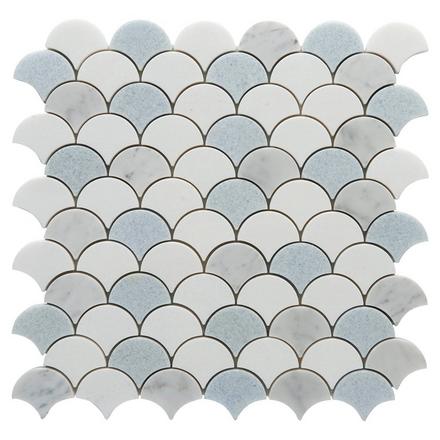 Blue Celeste Thassos Bianco Carrara Fan Honed Marble Mosaic Blue Celeste Thassos Bianco Carrara Fan Honed Marble Mosaic