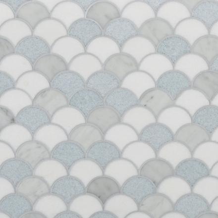 Blue Celeste Thassos Bianco Carrara Fan Honed Marble Mosaic Blue Celeste Thassos Bianco Carrara Fan Honed Marble Mosaic