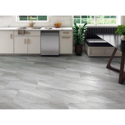 Brushed Silver Waterproof Rigid Core Luxury Vinyl Tile - Foam Pad Brushed Silver Waterproof Rigid Core Luxury Vinyl Tile - Foam Pad