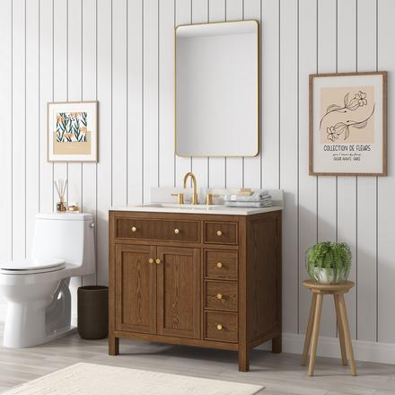 Dylan 37 in. Cinnamon Vanity with Quartz Top Dylan 37 in. Cinnamon Vanity with Quartz Top