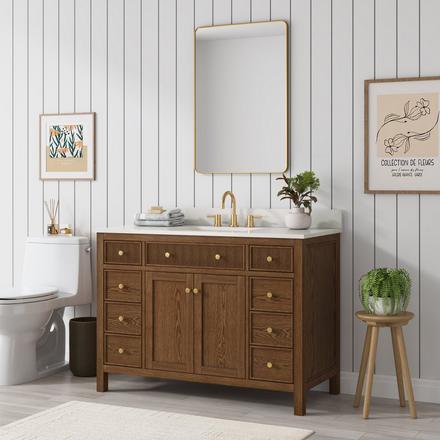 Dylan 49 in. Cinnamon Vanity with Quartz Top Dylan 49 in. Cinnamon Vanity with Quartz Top