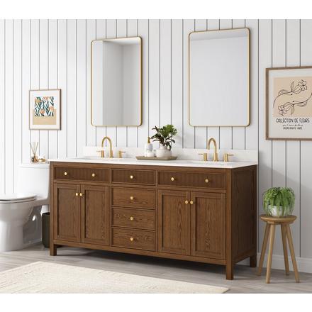 Dylan 73 in. Cinnamon Vanity with Quartz Top Dylan 73 in. Cinnamon Vanity with Quartz Top