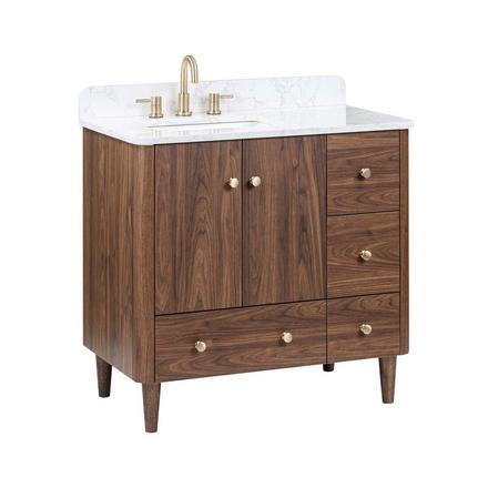 Leyah 37 in. Walnut Finish Vanity with Engineered Stone Top Leyah 37 in. Walnut Finish Vanity with Engineered Stone Top