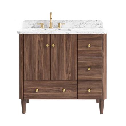 Leyah 37 in. Walnut Finish Vanity with Engineered Stone Top Leyah 37 in. Walnut Finish Vanity with Engineered Stone Top