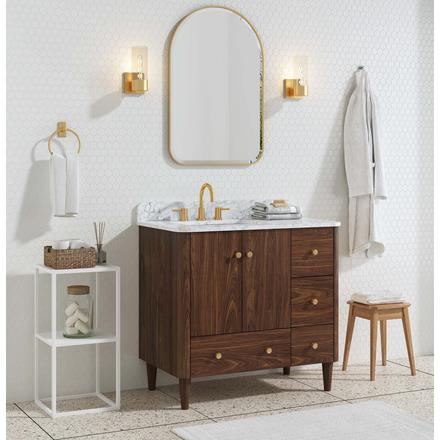 Leyah 37 in. Walnut Finish Vanity with Engineered Stone Top Leyah 37 in. Walnut Finish Vanity with Engineered Stone Top