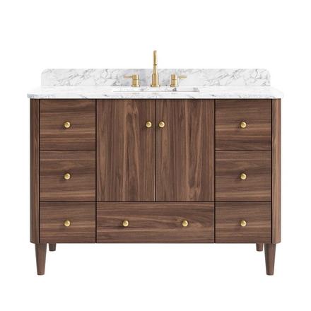 Leyah 49 in. Walnut Finish Vanity with Engineered Stone Top Leyah 49 in. Walnut Finish Vanity with Engineered Stone Top