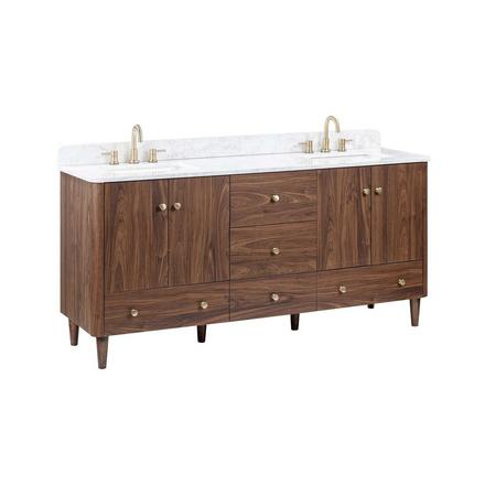 Leyah 73 in. Walnut Finish Vanity with Engineered Stone Top Leyah 73 in. Walnut Finish Vanity with Engineered Stone Top