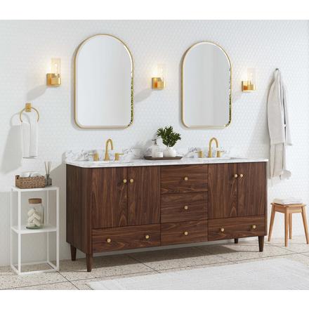Leyah 73 in. Walnut Finish Vanity with Engineered Stone Top Leyah 73 in. Walnut Finish Vanity with Engineered Stone Top