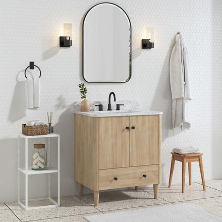 Leyah 31 in. Oak Finish Vanity with Engineered Stone Top Leyah 31in. Single Sink Vanity with Engineered Stone Top