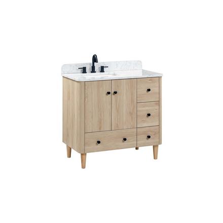 Leyah 37 in. Oak Finish Vanity with Engineered Stone Top Leyah 37 in. Oak Finish Vanity with Engineered Stone Top