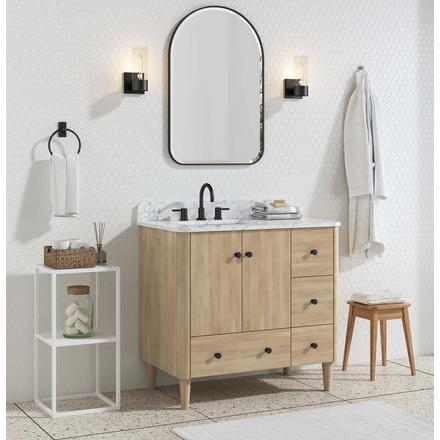 Leyah 37 in. Oak Finish Vanity with Engineered Stone Top Leyah 37 in. Oak Finish Vanity with Engineered Stone Top
