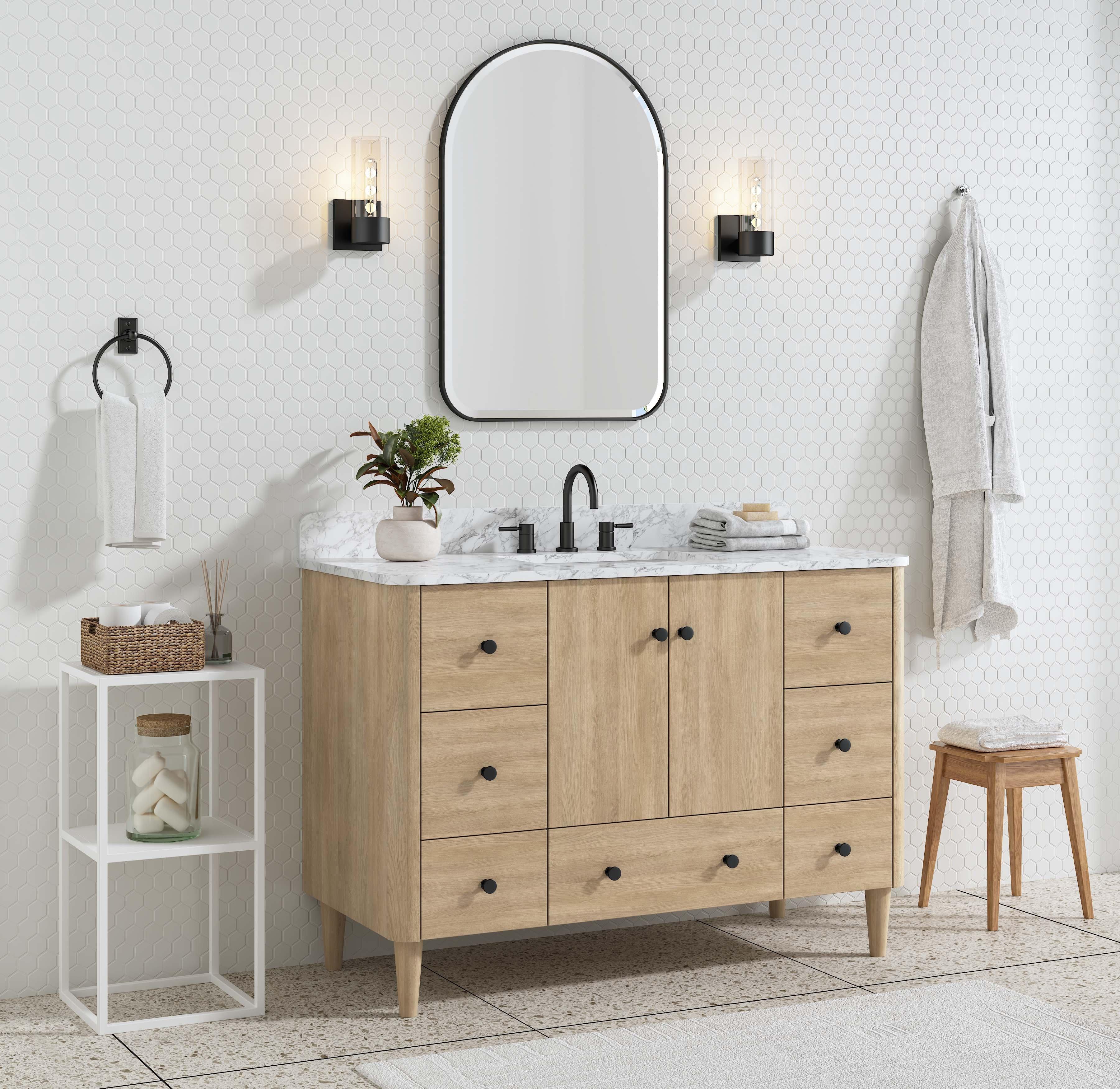 Leyah 49 in. Oak Finish Vanity with Engineered Stone Top
