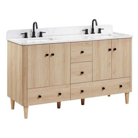 Leyah 61 in. Oak Finish Vanity with Engineered Stone Top Leyah 61 in. Double Sink Vanity with Engineered Stone Top