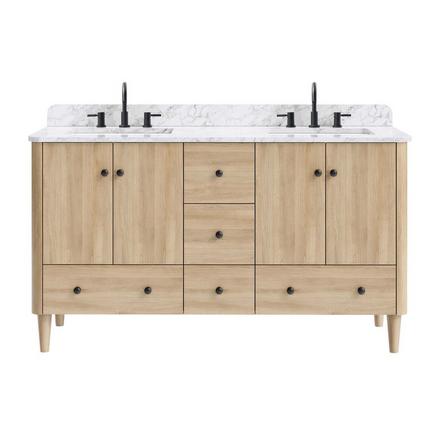 Leyah 61 in. Oak Finish Vanity with Engineered Stone Top Leyah 61 in. Double Sink Vanity with Engineered Stone Top