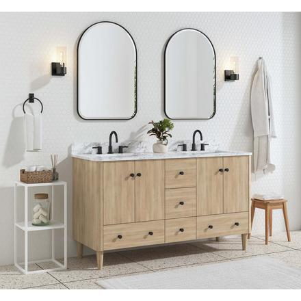 Leyah 61 in. Oak Finish Vanity with Engineered Stone Top Leyah 61 in. Double Sink Vanity with Engineered Stone Top