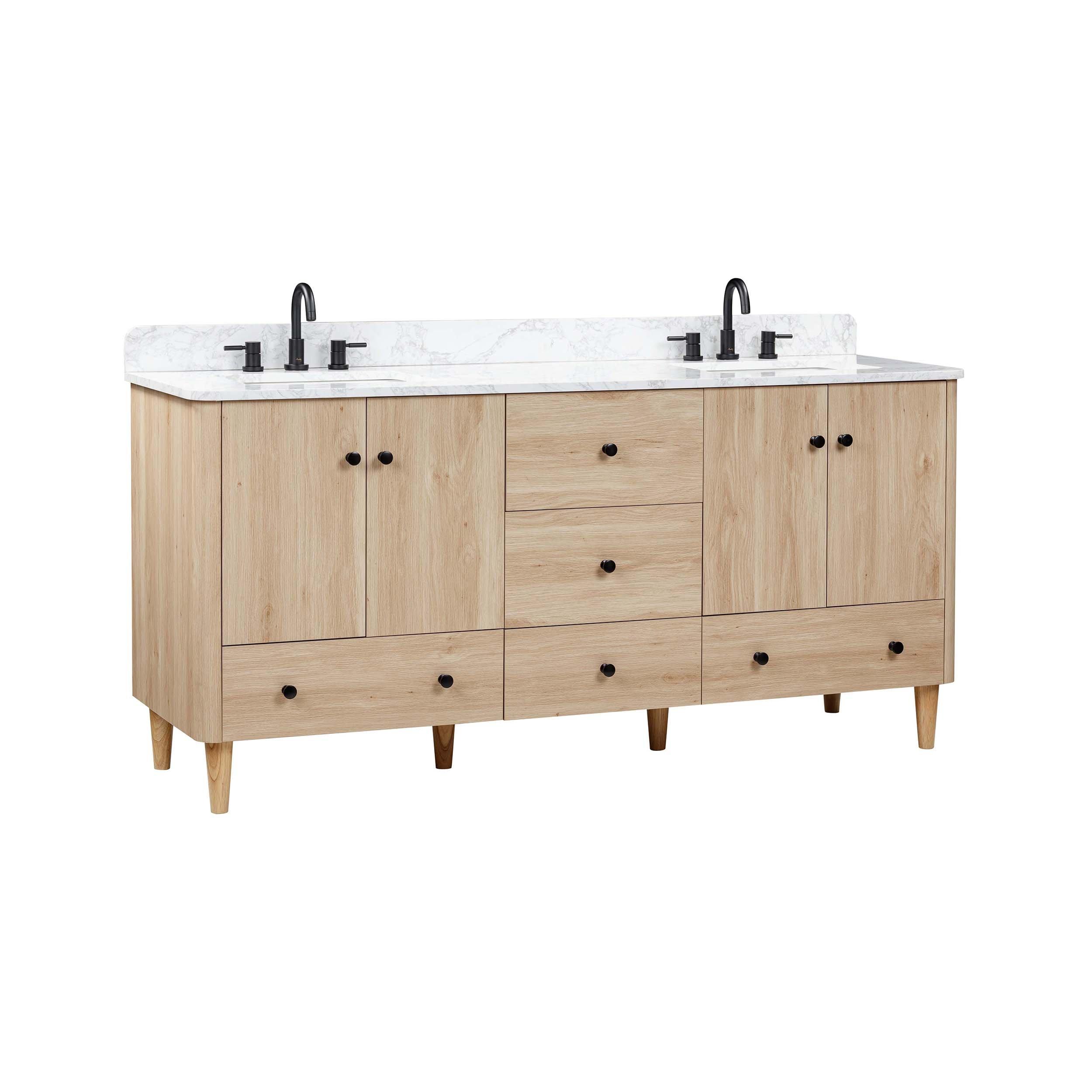 Leyah 73 in. Oak Finish Vanity with Engineered Stone Top