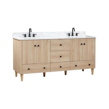 Leyah 73 in. Oak Finish Vanity with Engineered Stone Top Leyah 73 in. Oak Finish Vanity with Engineered Stone Top