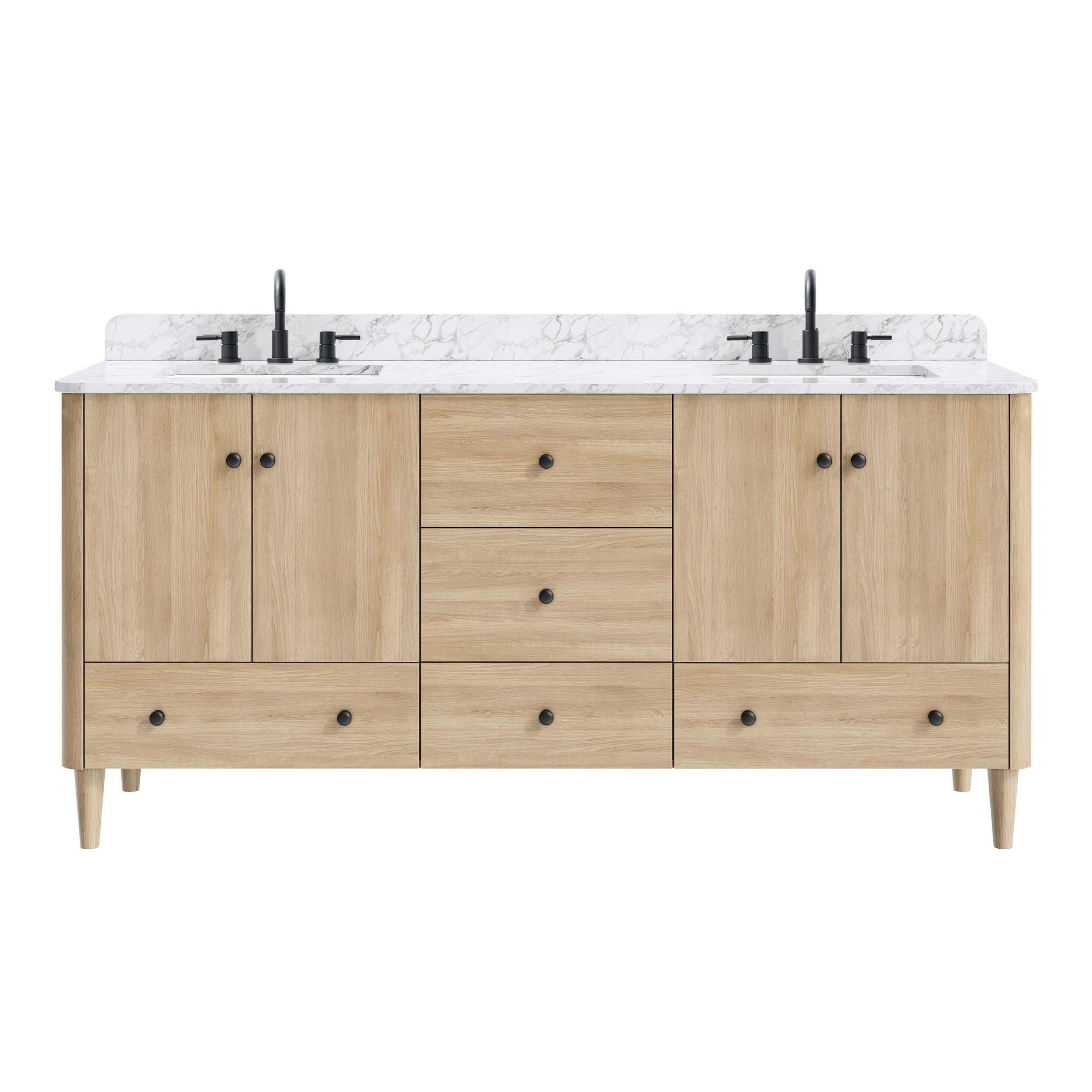 Leyah 73 in. Oak Finish Vanity with Engineered Stone Top